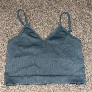 Women's Blue Ribbed Crop Top